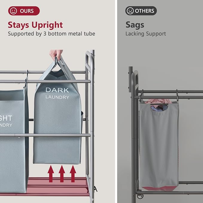 Tajsoon Laundry Sorter with Hanging Bar, 4 Section Rolling Laundry Hamper with - Image 5