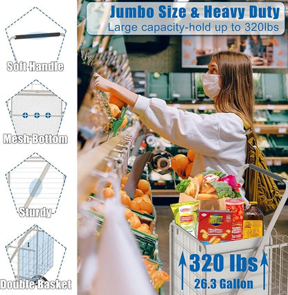 Shopping Cart for Groceries, 320lbs Jumbo Grocery Carts - Image 2