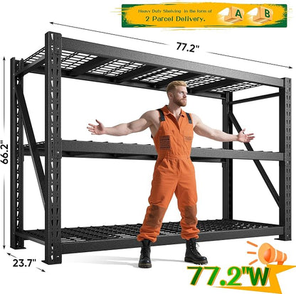 Bepatio 77" W Garage Shelving Heavy Duty, Ultra Wide Storage Shelves 3 Tier - Image 3