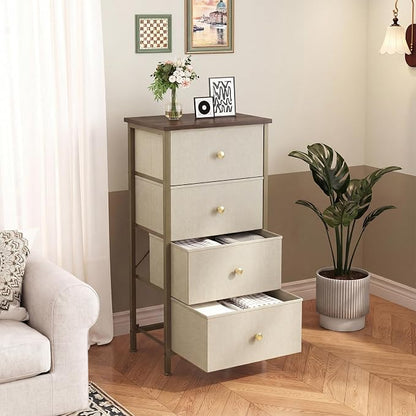 DUMOS Nightstand with 4 Drawers Bedside Table with Removable Fabric Bins Sturdy - Image 7