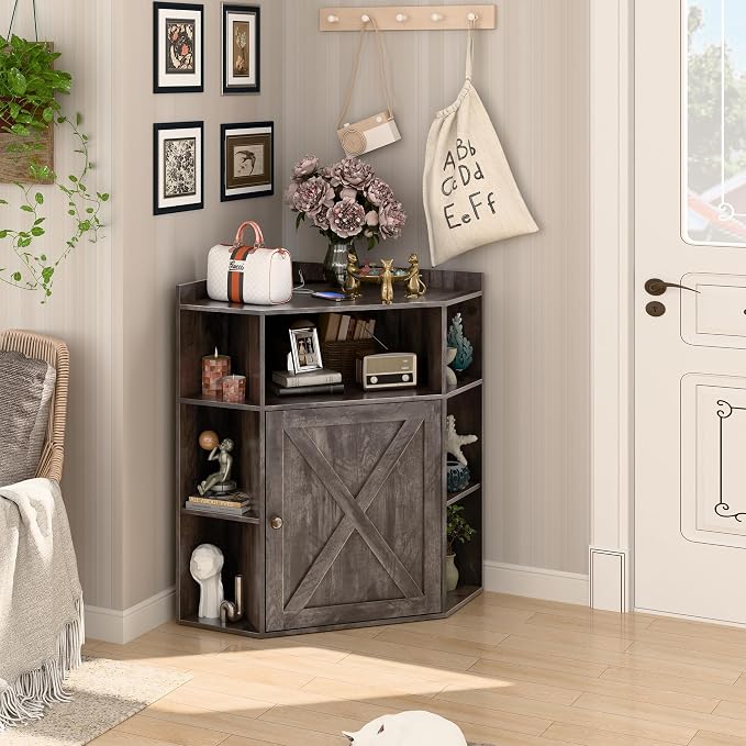Corner Storage Cabinet, Farmhouse Corner Bookshelf - Image 5