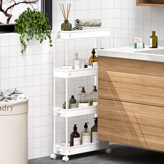 SPACEKEEPER Slim Rolling Storage Cart, 4 Tier Bathroom Cart Organizer, Mobile - Image 3
