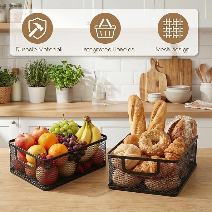 2 Pack Metal Mesh Basket, Large Wire Steel Storage Organizer | 2 Size Household - Image 5