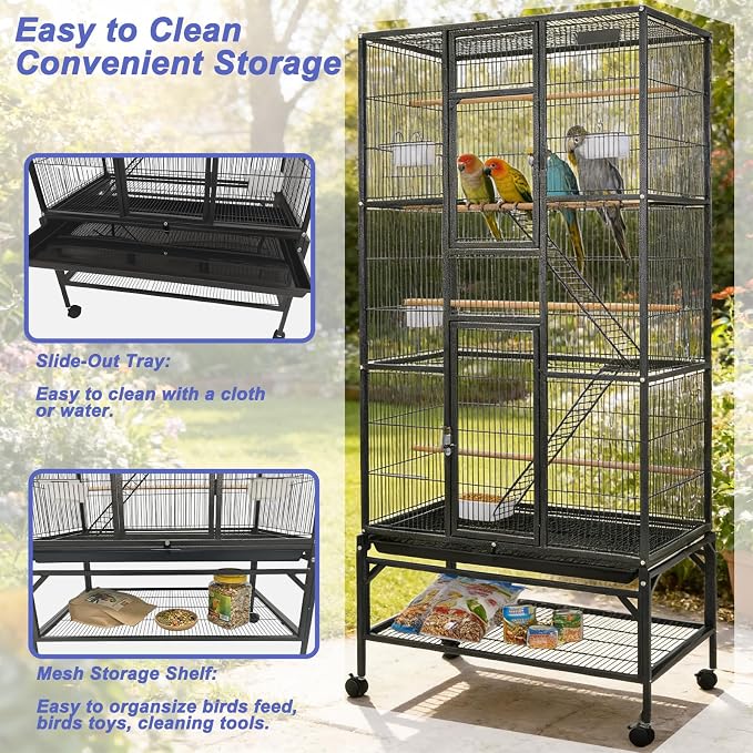 69.5 Inch Large Bird Cage, Parakeet Flight Cage - Image 6