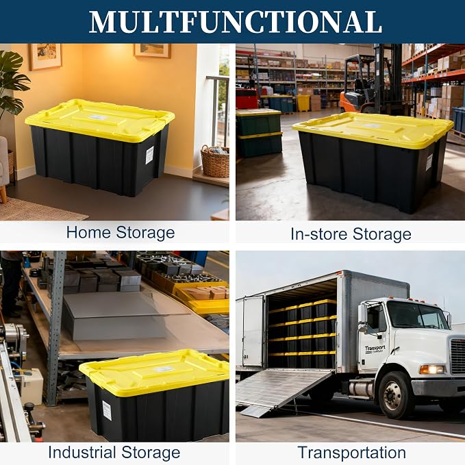 4-Pack Industrial Tote, Plastic Storage Container Bins - Image 3
