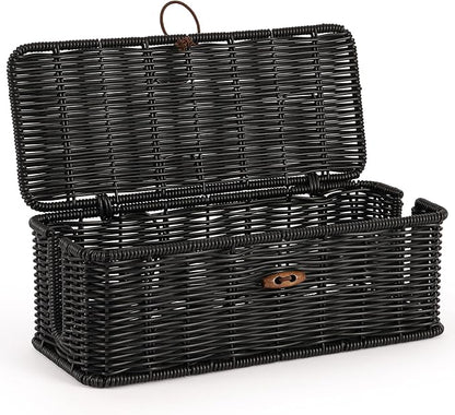 Cable Management Box, Handwoven Faux Rattan Cord Organizer Box by Tohiasen