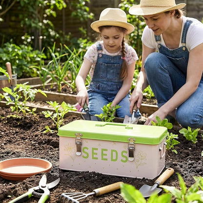 Seed Storage Organizer with Lid, Metal Seed Bin Seed Packet Container with 100 - Image 2