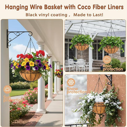 14 inch Metal Hanging Baskets For Plants Outdoor 4 Pack Round Metal Wire - Image 3