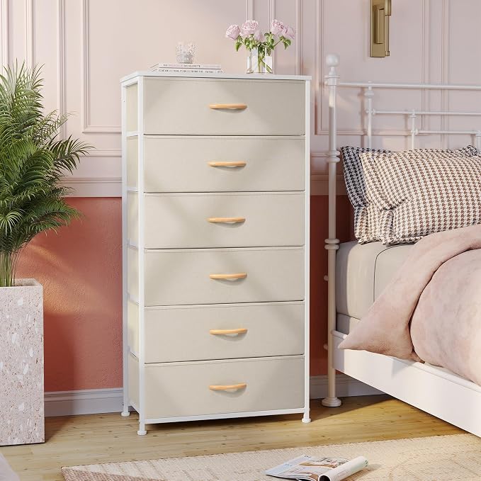 Tall 6-Drawer Wide Fabric Storage Tower Dresser - Image 9