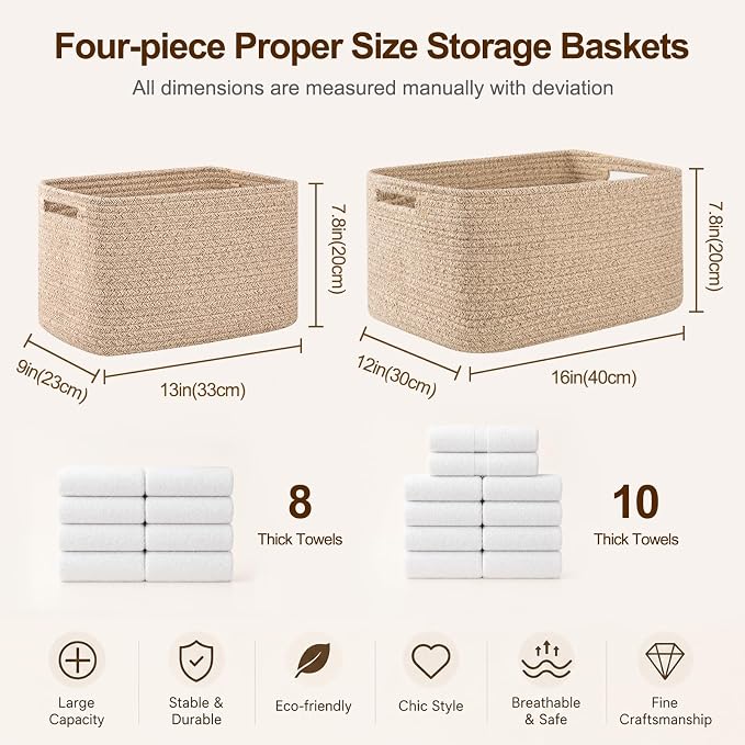 OIAHOMY 4 Pack Storage Baskets for Organizing, Cube Storage Bins for Shelves - Image 2