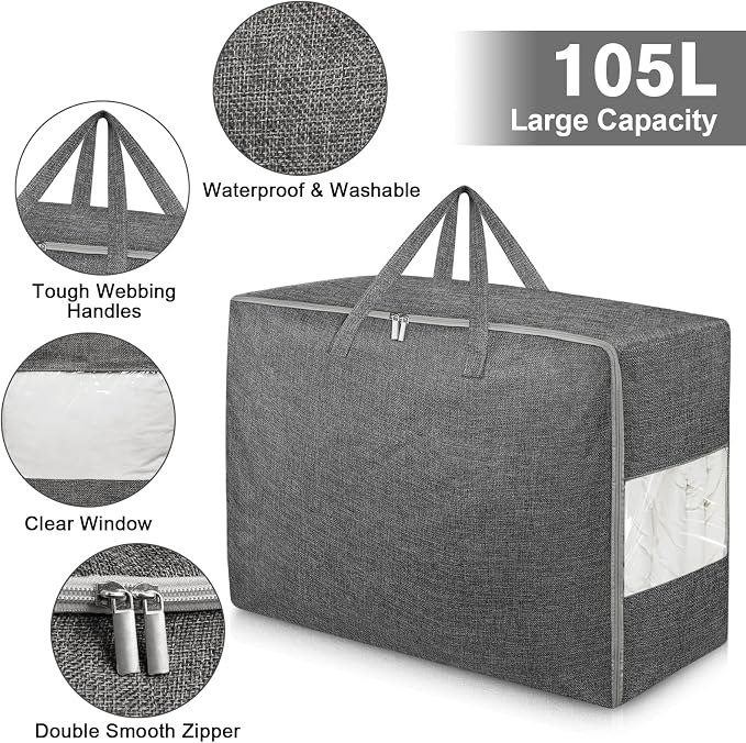 2Pack 105L Extra Large Storage Bags, Folding Comforter Blanket Storage Bags - Image 3