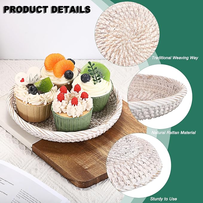 Hipiwe Small Key Basket Bowl for Entryway 7.6" Round Woven Wicker Basket Fruit - Image 3