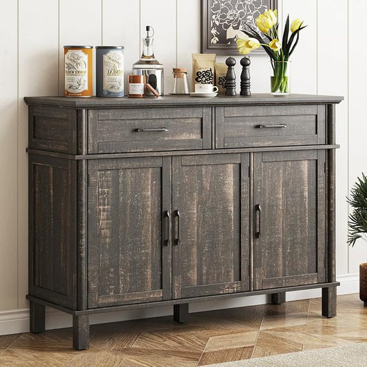 48 Inches Buffet Cabinet with Storage, Farmhouse Sideboard Buffet w/2 Drawers by ONBRILL
