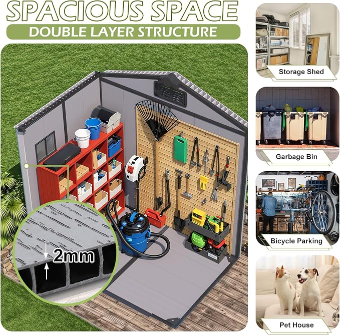 6x4 FT Plastic Outdoor Tool Shed, All-Weather Resin Garden Shed - Image 3