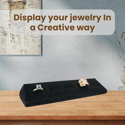 Novel Box 5-Slot Black Velvet Rings/Earrings/Cufflinks Holder Tray 8.12x1.75x1 - Image 4
