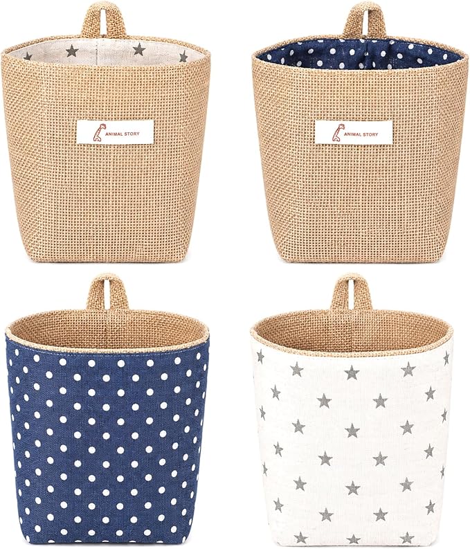 2 Pack Hanging Basket for Door, Small Wall Basket Cotton Linen Hanging Storage by Unknown