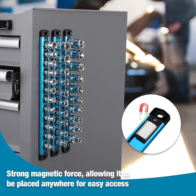 WORKPRO Magnetic Socket Organizer, 1/2-Inch Drive Aluminum Alloy Socket Rail - Image 3
