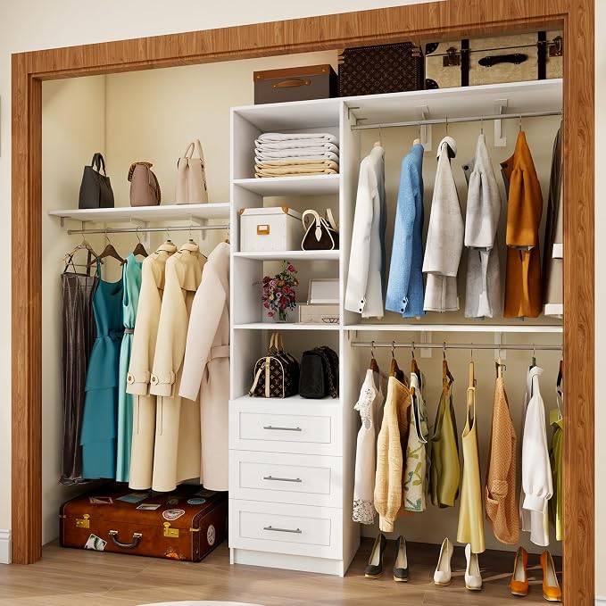 96 inch Closet System with Wooden Drawers, 5FT-8FT Closet Organizer System with - Image 8
