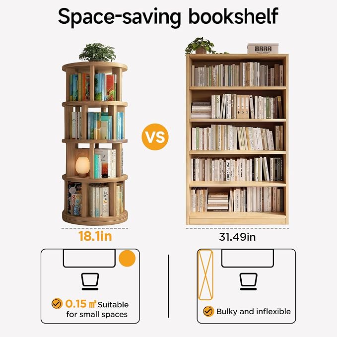 Rotating Bookshelf Tower, 4 Tier Vertical Rotate Turning Spiral Corner Organizer - Image 7