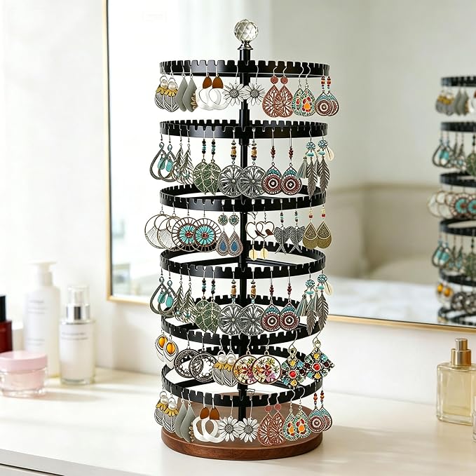 6-story rotating earring rack storage rack, adjustable plastic pendant display - Image 2