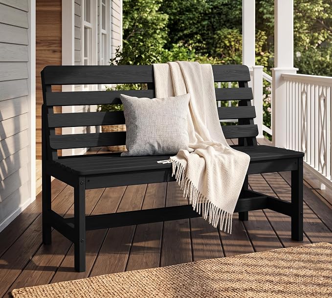 SERWALL Armless Outdoor Bench, All Weather HDPE Porch Bench, 2 Pack, Suitable - Image 2