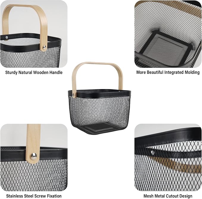 Metal Mesh Steel Harvest Basket, Square Wire Garden Basket - Image 2