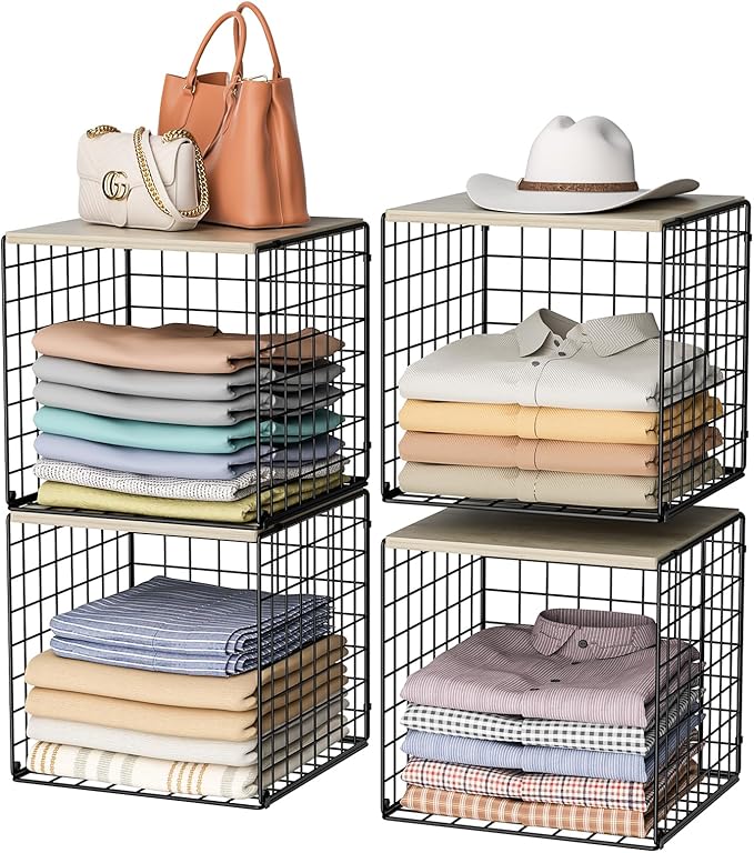 4-Tier Stackable Closet Organizers and Storage Basket, Shelves by Hencawima