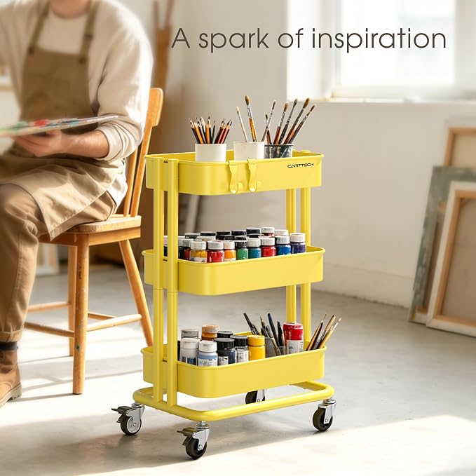 3 Tier Rolling Cart Metal Utility Cart - Image 7
