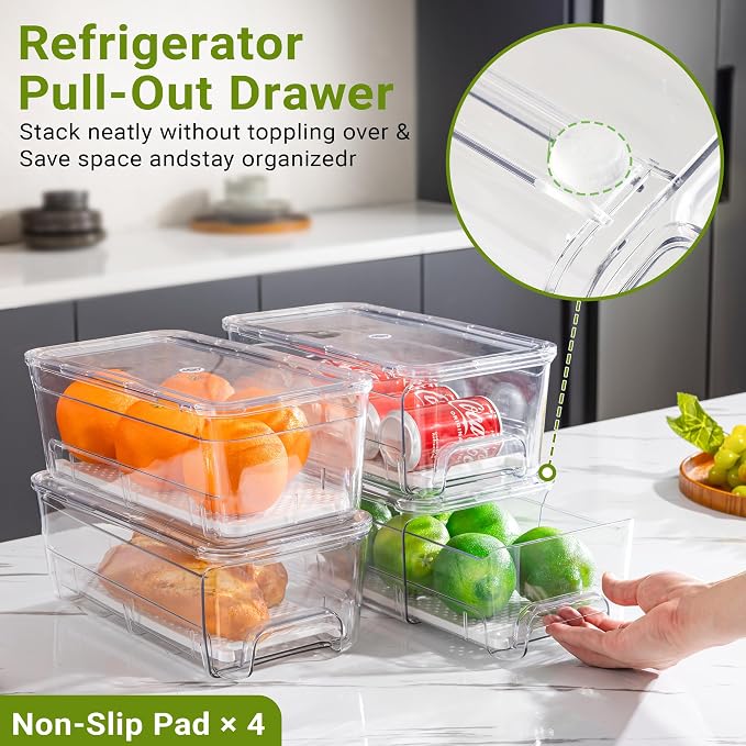 Imncya 6 Pack Stackable Pull-Out Fridge Organizer Drawers, Fridge Stackable - Image 5