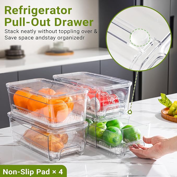 Imncya 4 Pack Fridge Organizer Drawers Bins, Fridge Storage Container - Image 4