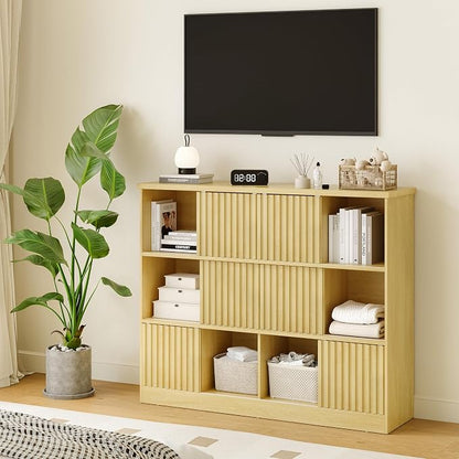 iPormis 12 Cube Bookcase with 6 Fluted Sliding Doors, 3 Tier Wooden Bookshelf - Image 9