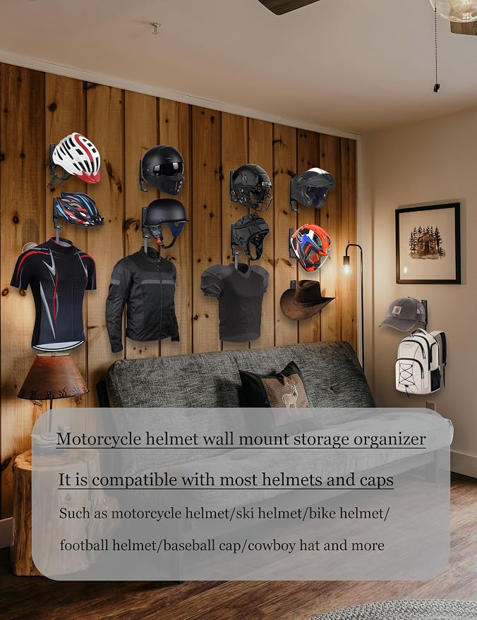 Universal Helmet Wall Mount Organizer 2 Pack, Helmet Rack - Image 5
