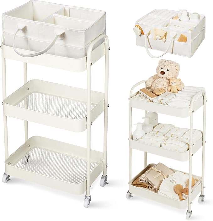 Fortella Baby Diaper Caddy, 3 Tier Rolling Storage Cart by Fortella