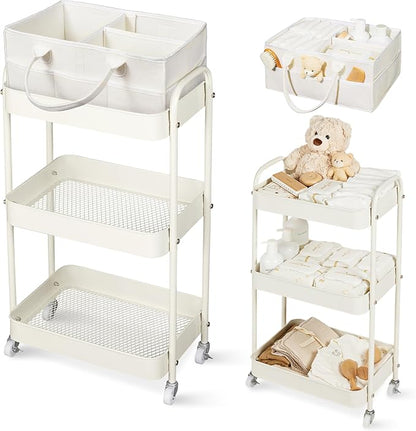 Fortella Baby Diaper Caddy, 3 Tier Rolling Storage Cart by Fortella