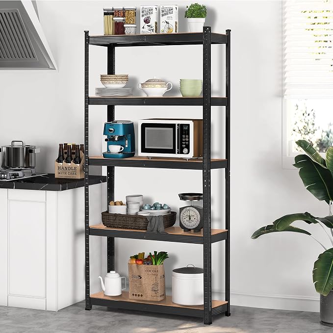 Yaheetech 5-Tier Heavy Duty Storage Shelves 35.5" W x 12" D x 71" H Black | - Image 7