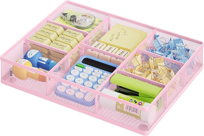 Marbrasse Pink Desk Drawer Organizer, Metal Mesh Drawer Organizer Tray by Marbrasse