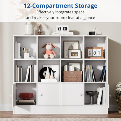 Cozy Castle White Wood Bookcase, 12 Cube Storage Organizer Bookshelf - Image 8