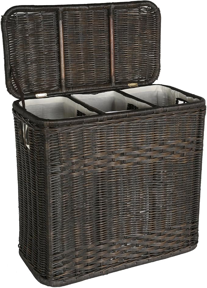 The Basket Lady 3-Compartment Wicker Laundry Sorter Hamper, 30 in L x 15 in W x by TheBasketLady