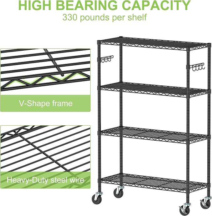 4 Tier Wire Metal Shelving Rack Garage Storage Rolling Shelves - Image 4