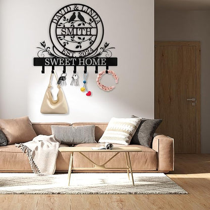 Key Holder for Wall, Personalized Couple's Name Key Rack Coat Rack, Metal Key - Image 2