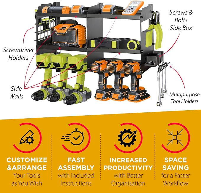 GRG Tools Heavy-Duty Power Tool Organizer – Wall Mounted Drill Rack - Image 2