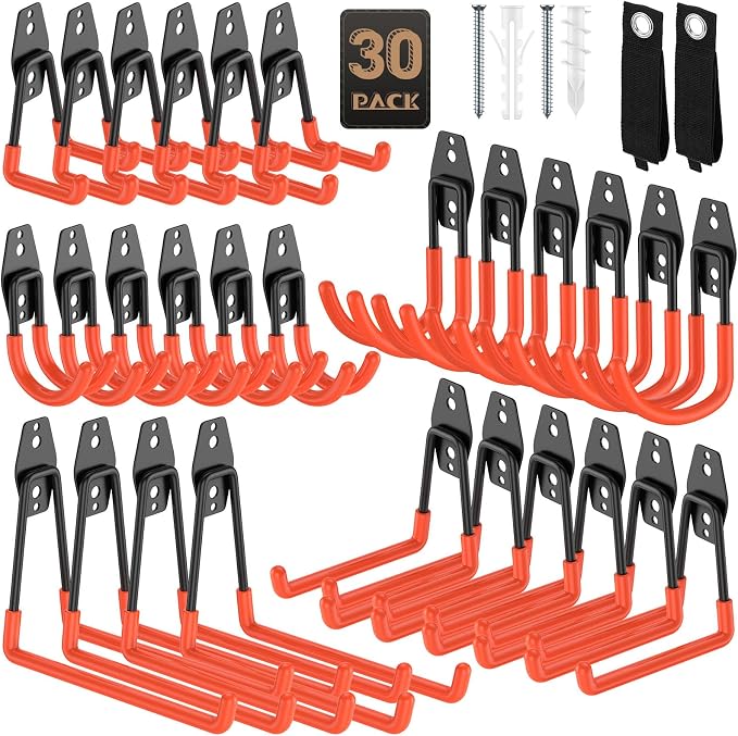 30 Pack Utility Steel Heavy Duty Wall Mount Garage Hooks, by YouthZeal