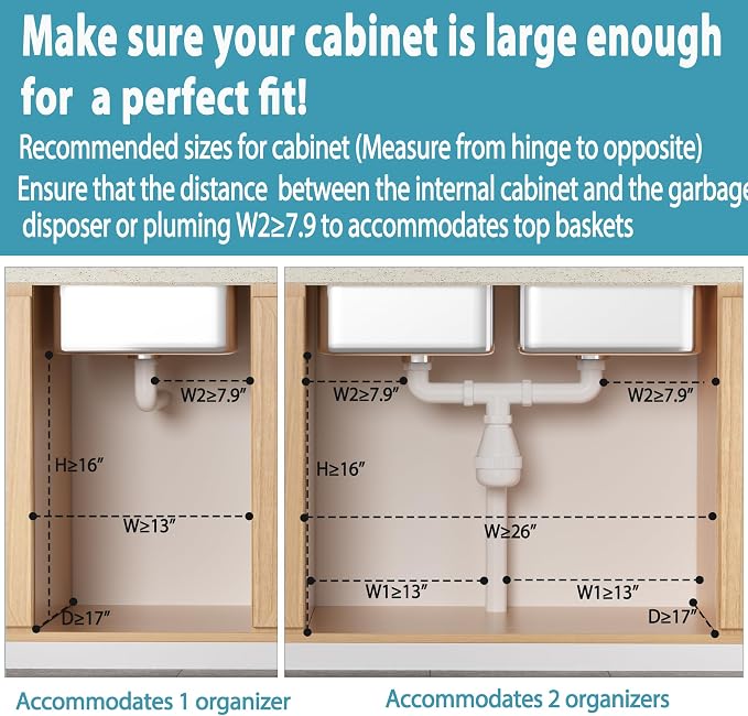 Liuoud Under Sink Organizer 2 Pack, 2 Tier Slide Out Large Capacity Height - Image 7