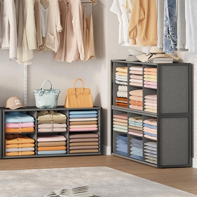 Hongtamoya Stackable Closet Organizer Shelf, 6 Cube Bins Storage Basket - Image 7