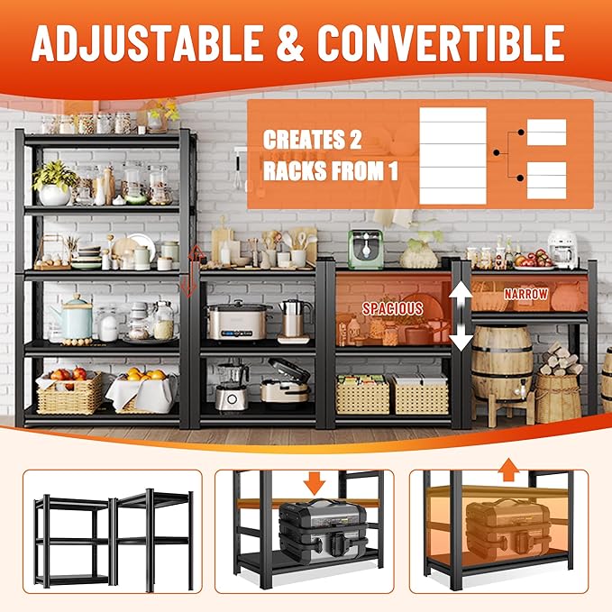 Kitchen Storage Rack，5 Tier Shelving Unit，Metal Adjustable Shelf，1650LBS Steel - Image 6