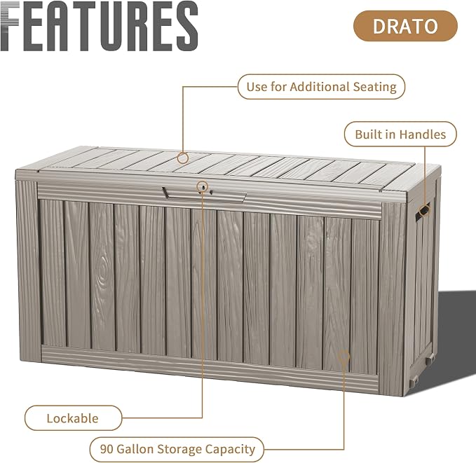 DRATO 90 Gallon Deck Boxes Outdoor Waterproof, Weatherproof Resin Outside - Image 4