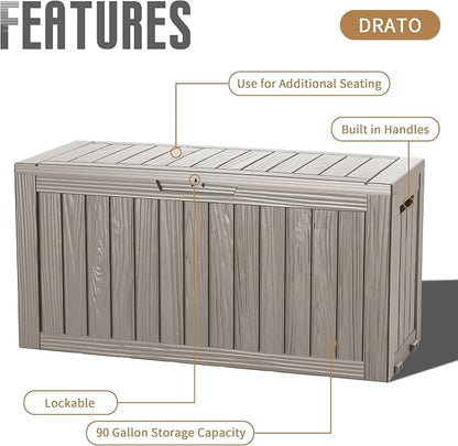 DRATO 90 Gallon Deck Boxes Outdoor Waterproof, Weatherproof Resin Outside - Image 4