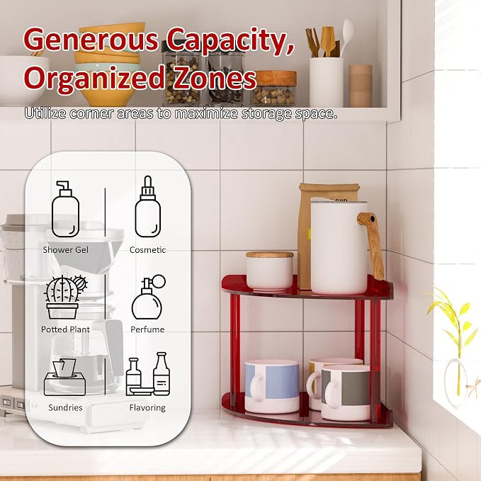 2 Tier Acrylic Corner Shelf Organizer Storage 9.5x9.5x8 Inch, Study Room - Image 3