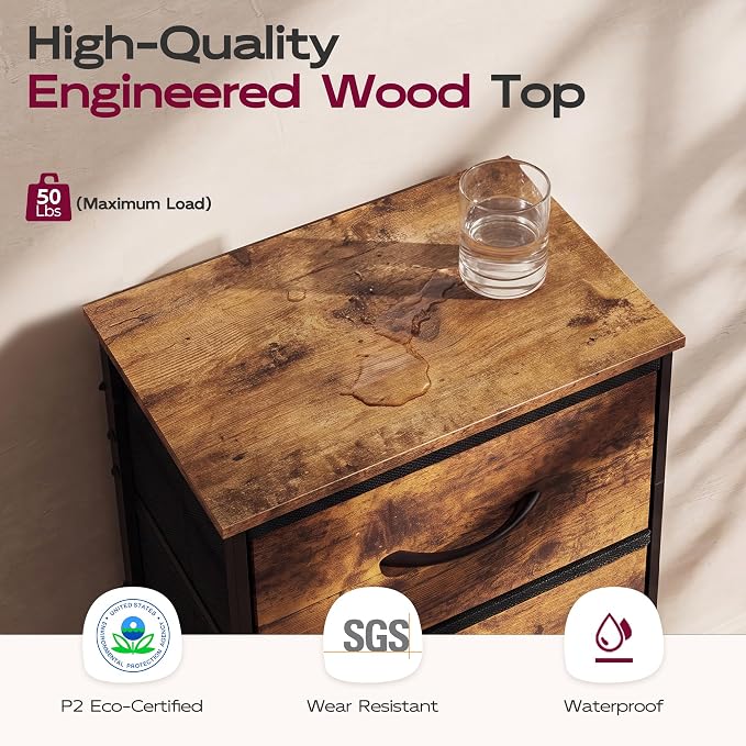 WLIVE Small Dresser Nightstand for Bedroom, 3 Drawers, Rustic Brown | 3 roomy - Image 8