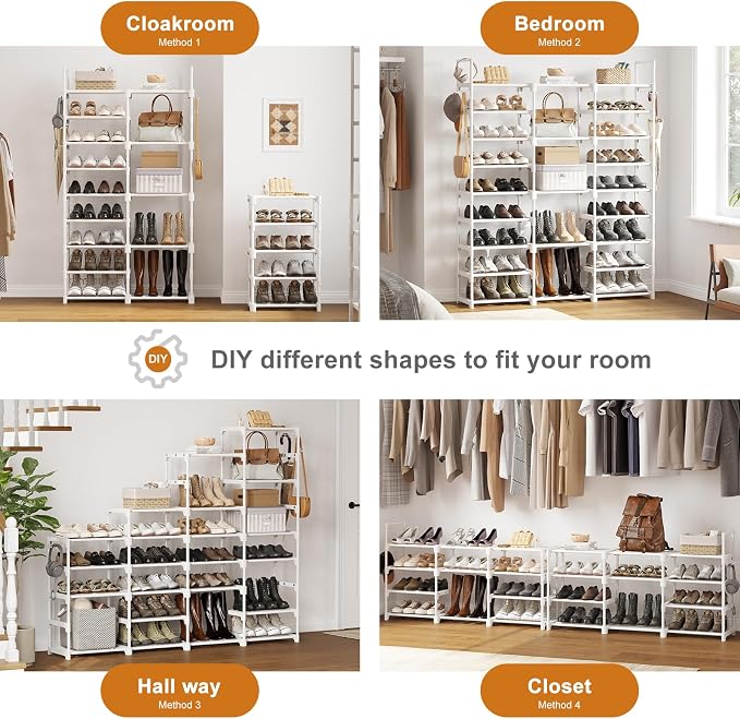 WOWLIVE 9 Tier 3-Column Shoe Rack, 50-55 Pairs Stackable White | 50in long - Image 5